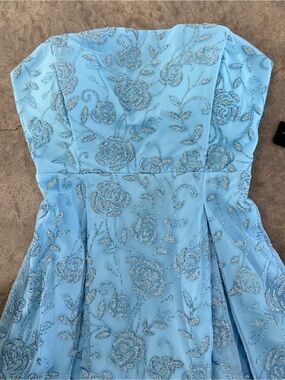 Jump Strapless Glitter Floral Prom Dress - Light Blue
